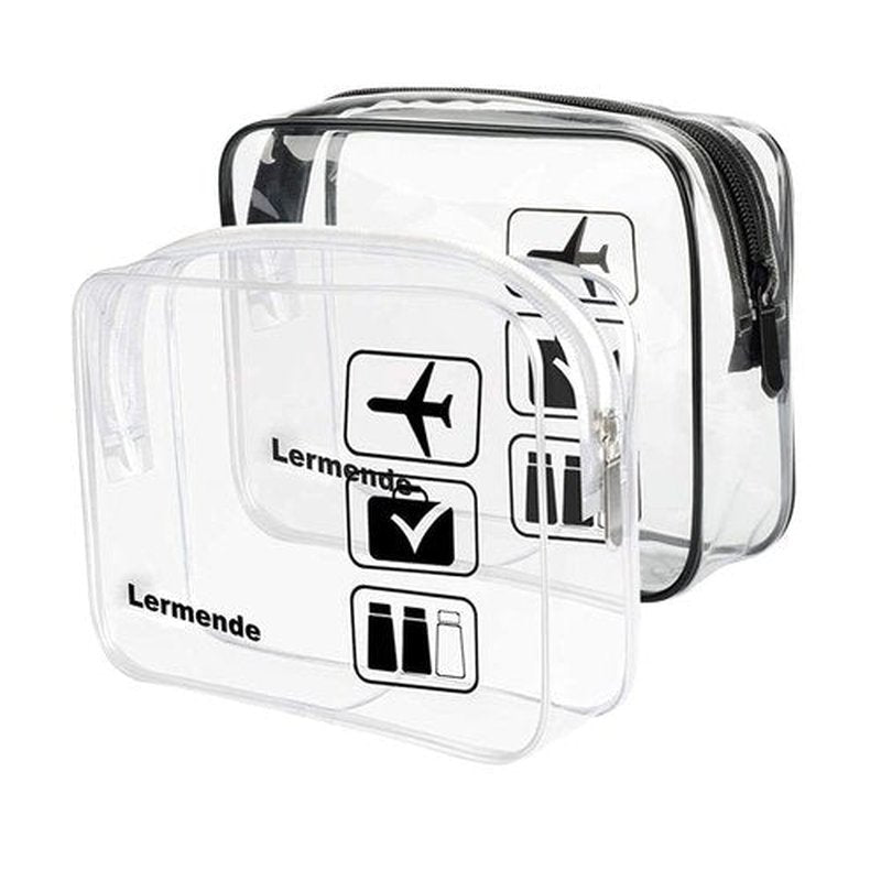 Lermende Clear Travel Pouch, Clear Travel Makeup Bag, TSA Approved Travel Liquid Bag for Women Men, Carry On Airport Airline Compliant Bag Quart Sized 3-1-1 Pouch (Black Clear)