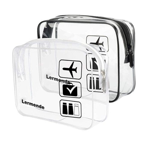Lermende Clear Travel Pouch, Clear Travel Makeup Bag, TSA Approved Travel Liquid Bag for Women Men, Carry On Airport Airline Compliant Bag Quart Sized 3-1-1 Pouch (Black Clear)
