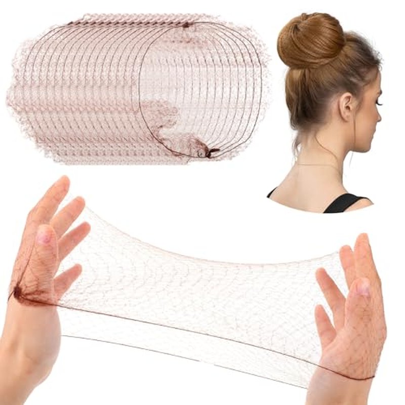 PEOVLVN 100 Pcs Hair Nets for Women, 20 Inches Hair Nets for Buns Elasticity Invisible Elastic Mesh Bun Hair Nets for Ballet Girls Food Service Workers Hair Bun Maker Wig and Sleeping (Brown)