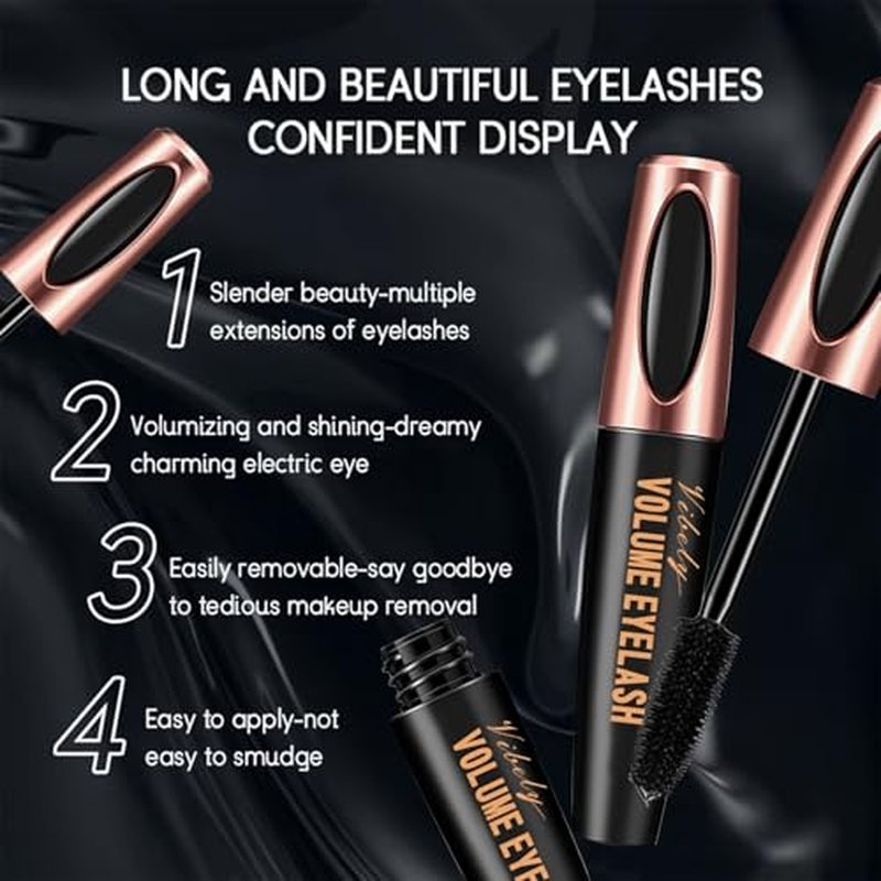 4D Silk Fiber Lash Mascara，Waterproof Smudge-proof Thickening Mascara,Extension Voluminous Fiber Mascara,Thickening Softer Fuller Lashes,Long-Lasting No Flaking,All Day Exquisitely Full(3PCS)