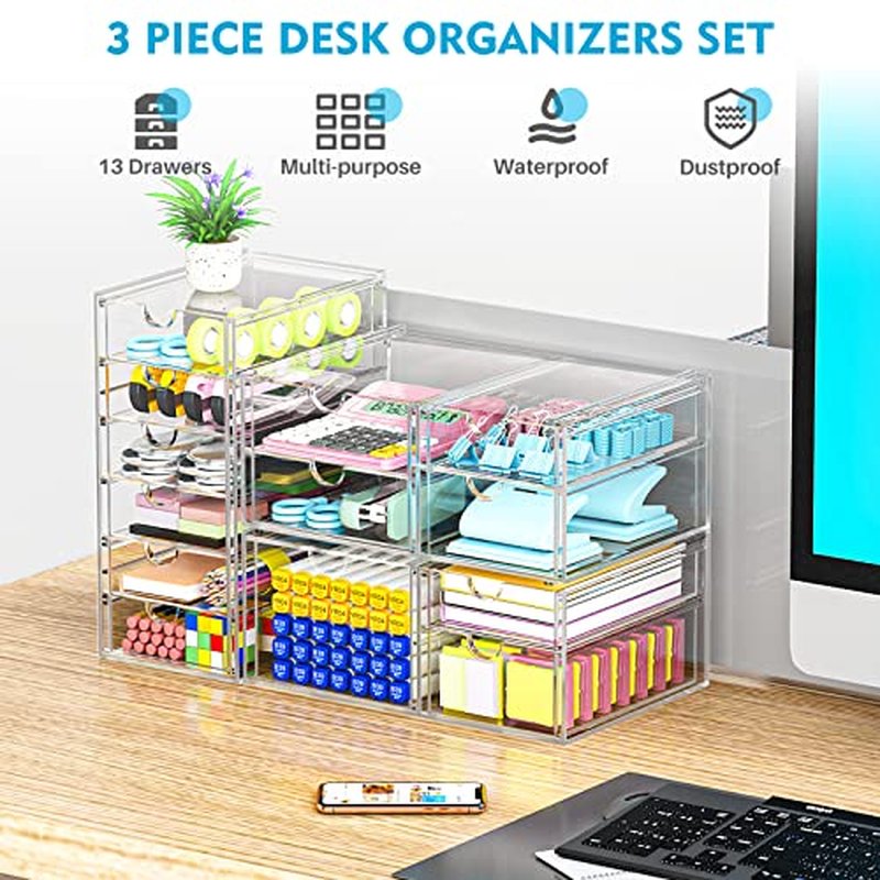 YFXCVSL Acrylic Bathroom Makeup Organizer with 4 Drawers, Desk Organizers, Clear Desk Accessories, Dustproof Drawer Storage for Make Up, Jewelry, Pen, Stationary