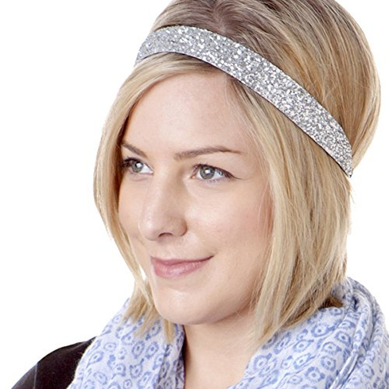 Hipsy Women's Adjustable NO SLIP Wide Bling Glitter Headband (3pk Wide Black/Gold/Silver Bling Glitter)