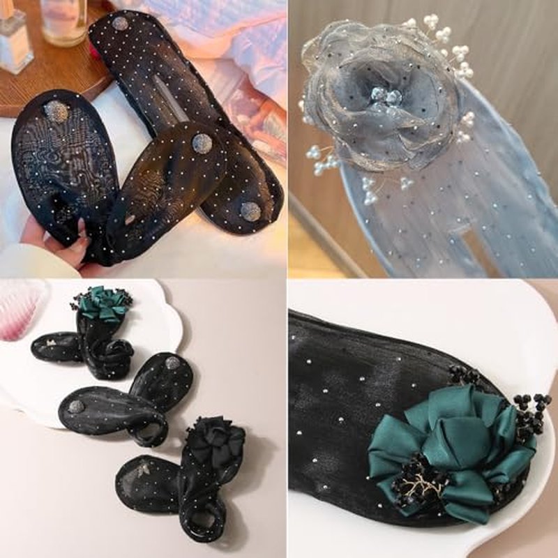 HUIQINGLI Characterh Character Hair Accessories, Insstyle Full Star Flower Hair Accessories, Women Hand Embroidered Flowers Deft Bun, Lazy Hair Curler (2PCS-G)