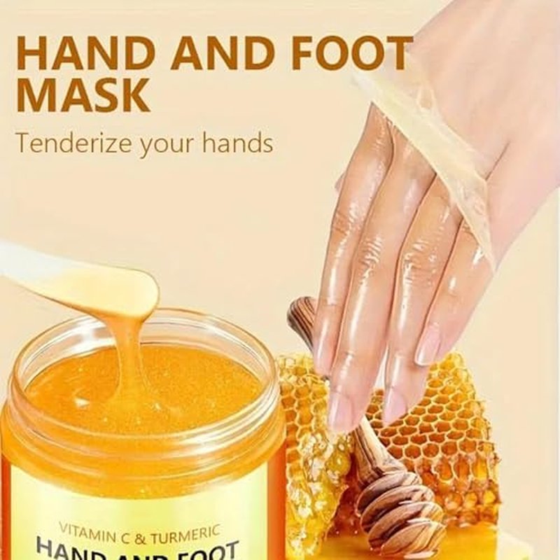 Vitamin C & Turmeric Hand and Foot Peel Mask, 1.76oz Hydrating Peel Off Hand Wax Mask, Honey Hand Wax, Nourishing Exfoliating Repair Dry Rough Cracked Skin Hands Care, for All Skin Types (1pcs)