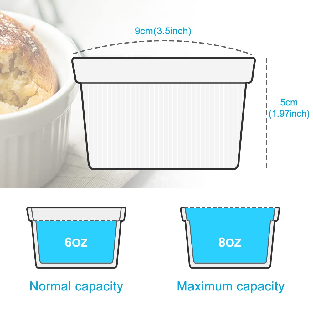 Ramekins Set with 6 Silicone Lids, Mothers Day Gifts Creme Brulee Making Set, Set of 6 Porcelain Ramekins, Oven Safe Covered Bowls & Soufflé Ramiken