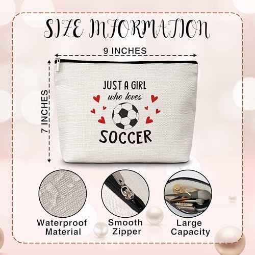 Soccer Gifts Cosmetic Bag, Just a Girl Who Loves Soccer Travel Makeup Bag, Soccer Team Gifts for Football Lovers Players, Inspirational Birthday Gifts for Women Teen Girls Friends Sisters -08