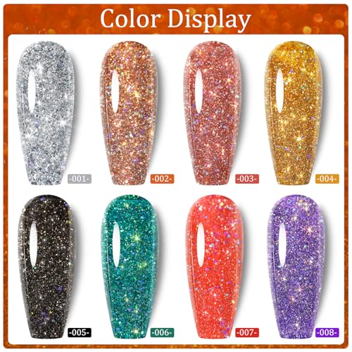 Champagne Gold Glitter Gel Nail Polish, Reflective Nail Polish, Nail Art DIY Manicure Salon, DIY Nail Design, Nail Art Gifts for Girls Women (02, 7.5ml)