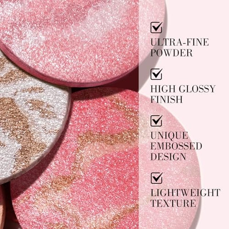KYDA Baked Blush, High Glossy Face Blusher, Shimmer Pressed Powder Blush, Buildable Lightweight Formula, Radiance Pink Glow Blush Makeup, Multiuse Baked Powder for Face Eye Cheeks, #01