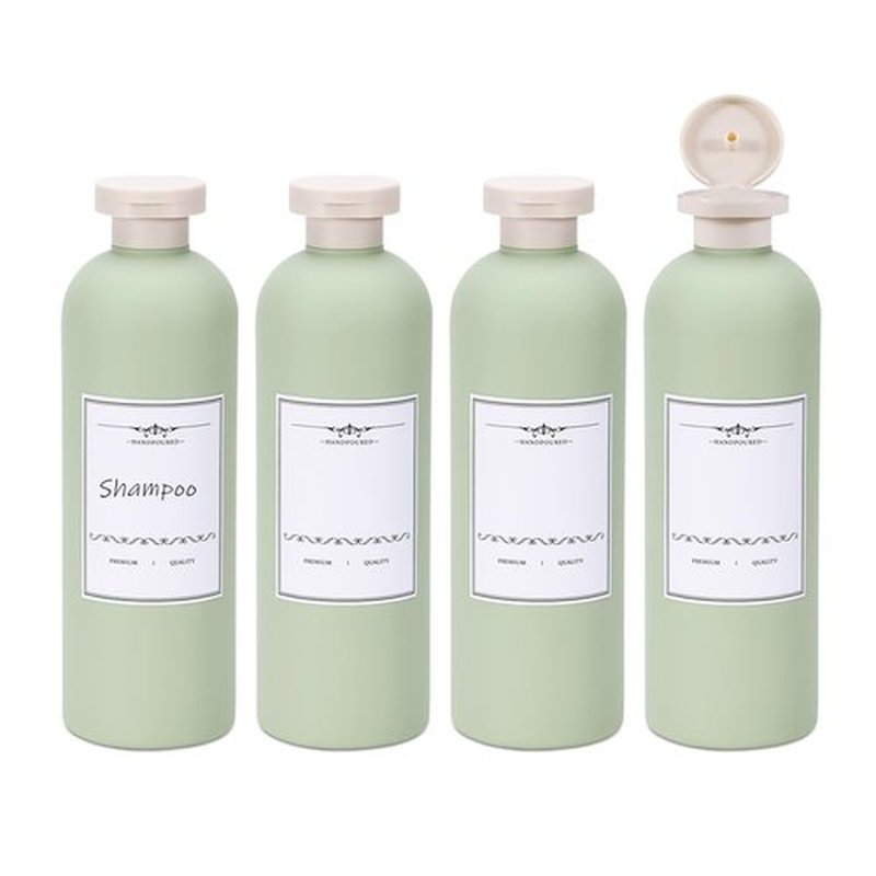 13.5oz 4Pcs Green Plastic Refillable Travel Shampoo and Conditioner Bottles Plastic Refillable Travel Shampoo Bottles with Flip Cap Plastic Refillable Shampoo and Conditioner Bottles Travel Size