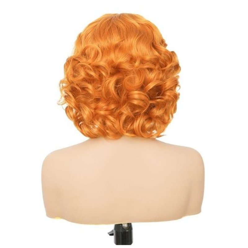 Siudus Orange Lace Front Wigs for Women Short Curly Side Part Finger Wave Synthetic Hair Wig Halloween Costume Wigs