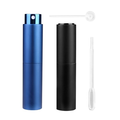 Portable Mini Refillable Perfume Bottle, 2 Pcs Travel Size Perfume Atomizer Empty Spray Bottle Scent Pump Case for Outdoor and Traveling with Funnel and Perfume Diffuser (10ml (Black+Dark Blue))
