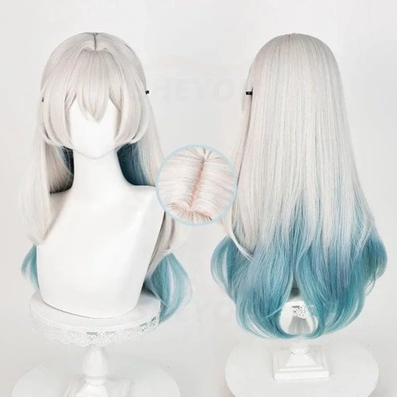 Gorgewg Starail Star Rail Firefly Cosplay Wig Long Straight Middle Part Grey Green Blue Roleplay Costume Wigs Synthetic Hair