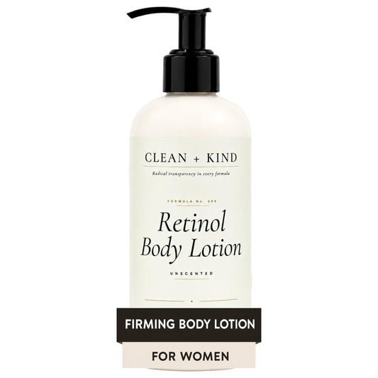Clean + Kind Retinol Body Lotion with Tallow — Firming + Tightening Anti-Aging Cream for Crepey, Mature Skin, Hyaluronic Acid + Niacinamide — Fragrance-Free Moisturizer for Women, Made in USA, 8 oz