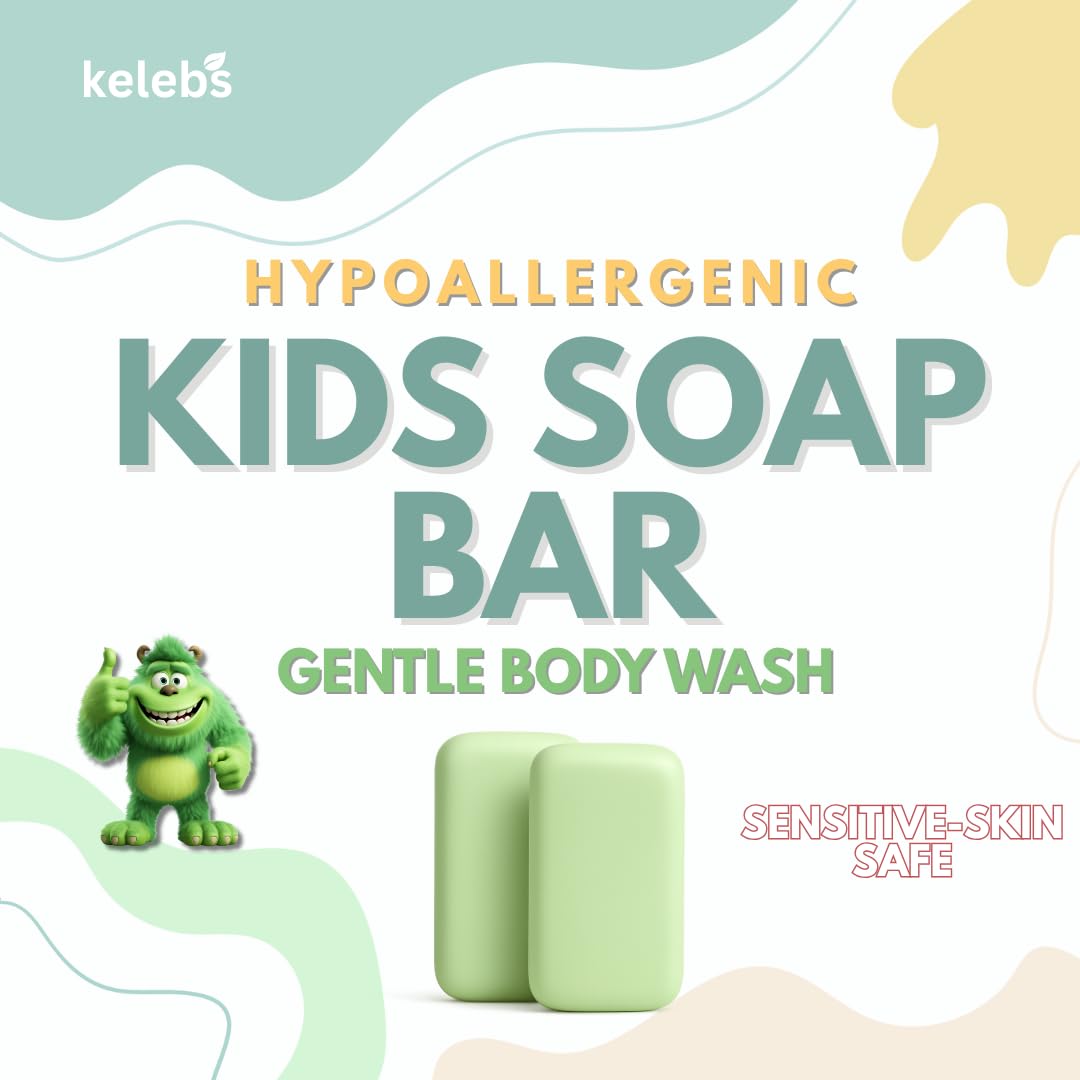 KELEBS Hypoallergenic Kids Soap Bar 2-Pack | Organic & Gentle Chamomile Body Wash for Children | Natural Ingredients | Fun Bath Time