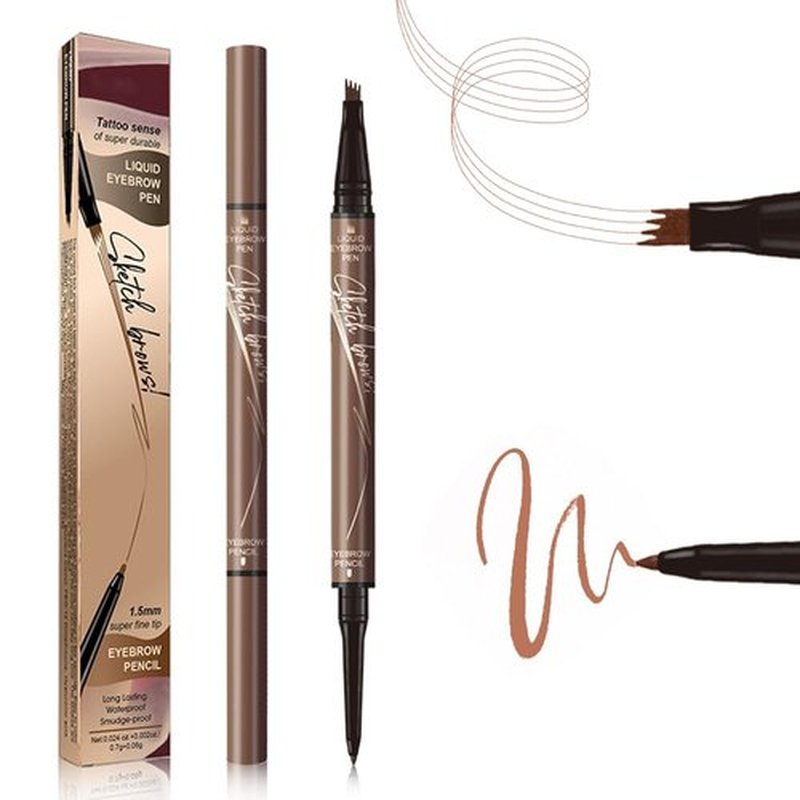 2 in 1 Eyebrow Pencil, 2024 Upgrade Magic Eyebrow Tattoo Pencil 4 Fork Tip, Waterproof Eyebrow Pen Microblading Eyebrow Pencil Natural Fine Stroke Eyebrow Pen (Light Brown)
