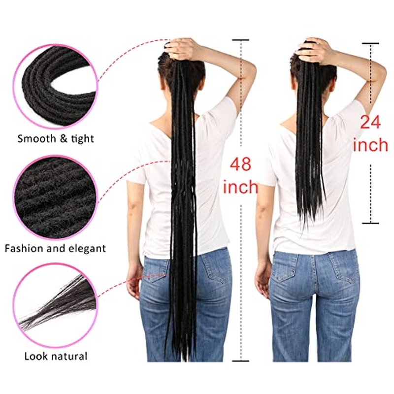 DAIRESS 24 Inch 50strands/pack Synthetic Dreadlocks Extensions Thin 0.6cm Soft Reggae Hair Hip-Hop Style Dread Extensions Long Crochet Braids For Hippie Dread locks Hair(24Inch 50strands, 613)