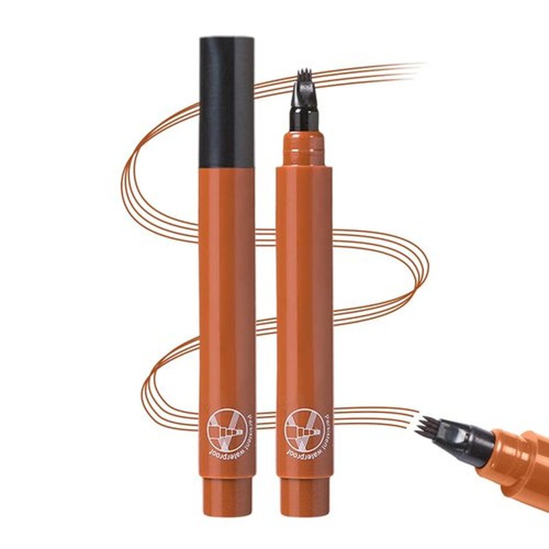 Microblading Eyebrow Pen, 2024 New Magic Eyebrow Pencil with 4 Fork Tip, Natural Brows Eyebrow Pen, Waterproof Fine Stroke Brow Pencil (Reddish Brown)