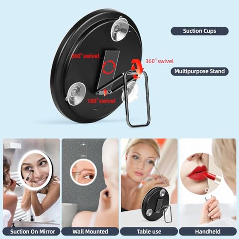10x Magnifying Mirror with Light, Large 6" Rechargeable 3 Color Modes Dimming Lighted 10x Magnified Mirror with Light, Travel High Magnification 10x Magnifying Mirror with Suction Cups & Table Stand