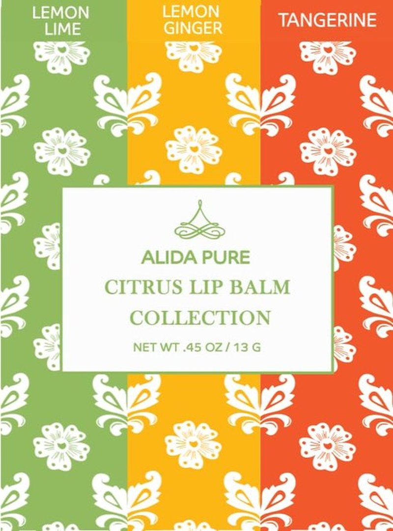 ALIDA PURE Citrus Lip Balm Collection, Vegan Lip Balm Set, Bees Wax Free, Coconut Oil Free, Avocado Oil, Organic Jojoba Oil, Vitamin E, Natural Moisturizer For Dry Cracked Lips, 3 Tube Set