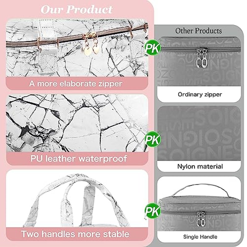 FCQQYWZ Nail Polish Organizer Case - Holds 30+ Bottles (15ml/0.5 fl.oz) and 1 Nail Lamp, Upgraded Double-layer Nail Polish Carrying Case Nail Polish Storage Bag with Handles (WHITE)
