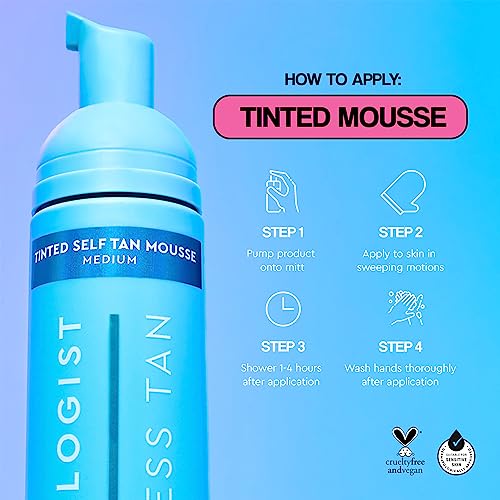 Tanologist Tinted Self-Tan Mousse - Dark - Express Tan, Quick Drying & Long Lasting - Dermatologist Tested Self Tanning Foam - Tanner Mousse with Hyaluronic Acid, Vitamin C & Aloe - 6.76 fl oz