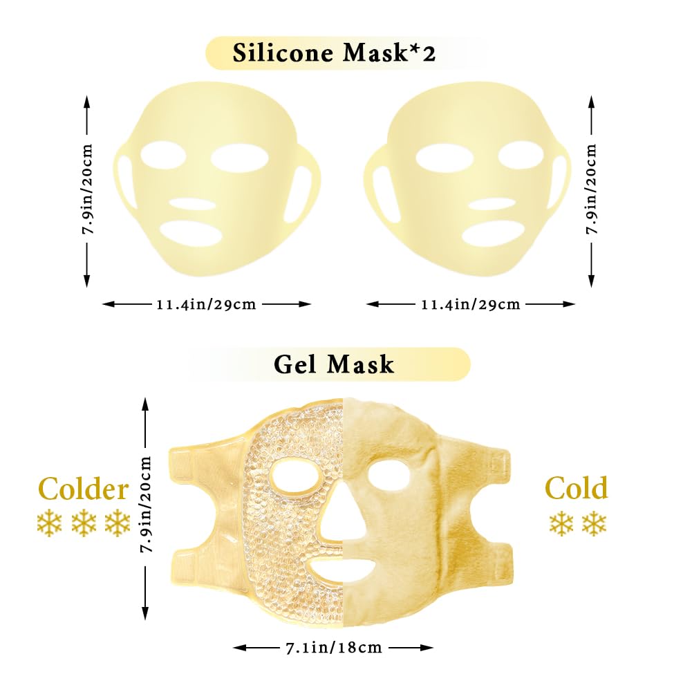 my novel things Face Ice Pack and 2 Packs Silicone Face Mask Cover, Full Facial Frozen Masks Hot Cold Face Compress Reusable Skin Care Gift for Women Puffiness Swelling Relief Beauty Spa Essentials