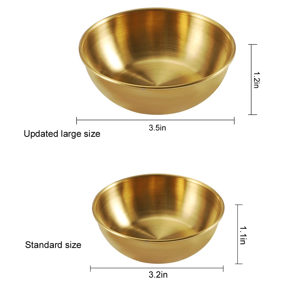 Amytalk 8 Pack 3.5inch Stainless Steel Sauce Dishes Mini Individual Saucers Bowl Round Seasoning Dishes Sushi Dipping Bowl Appetizer Plates, Golden