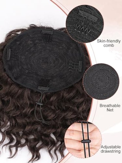 SUZYACCKR Wavy Curly Ponytail Extension, 8 Inch Black Short Soft Natural Synthetic Hairpiece Thick Drawstring Ponytail for Black Women for Daily Use