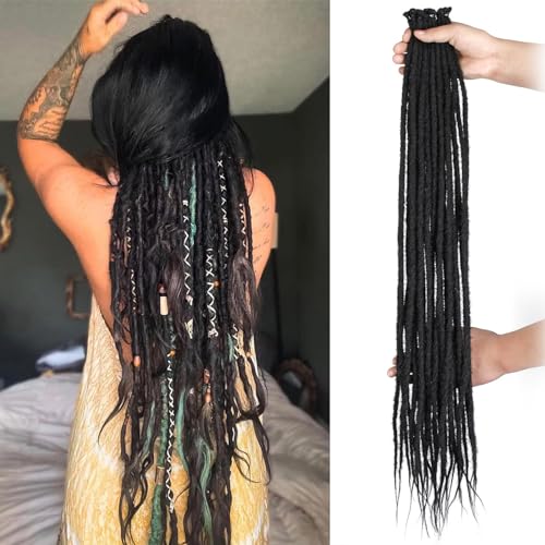 Quiduis 30 Inch 30 Strands SE Dreadlock Extensions Full Sets,3 In 1 Mixed Synthetic Dreads Extensions,Black Curly&Straight&Boho Single Ended Dreads Extensions Hippie Style Dreadlock for Women