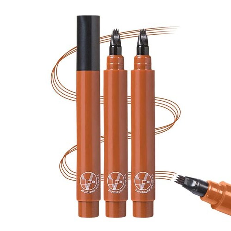 2 Pcs Microblading Eyebrow Pencil, 2025 New 3D Microblading Eyebrow Pencil Contouring Pen 4 Tipped Brow Pen, Long Lasting Brow Pencil with Hair Like Strokes (Reddish Brown)