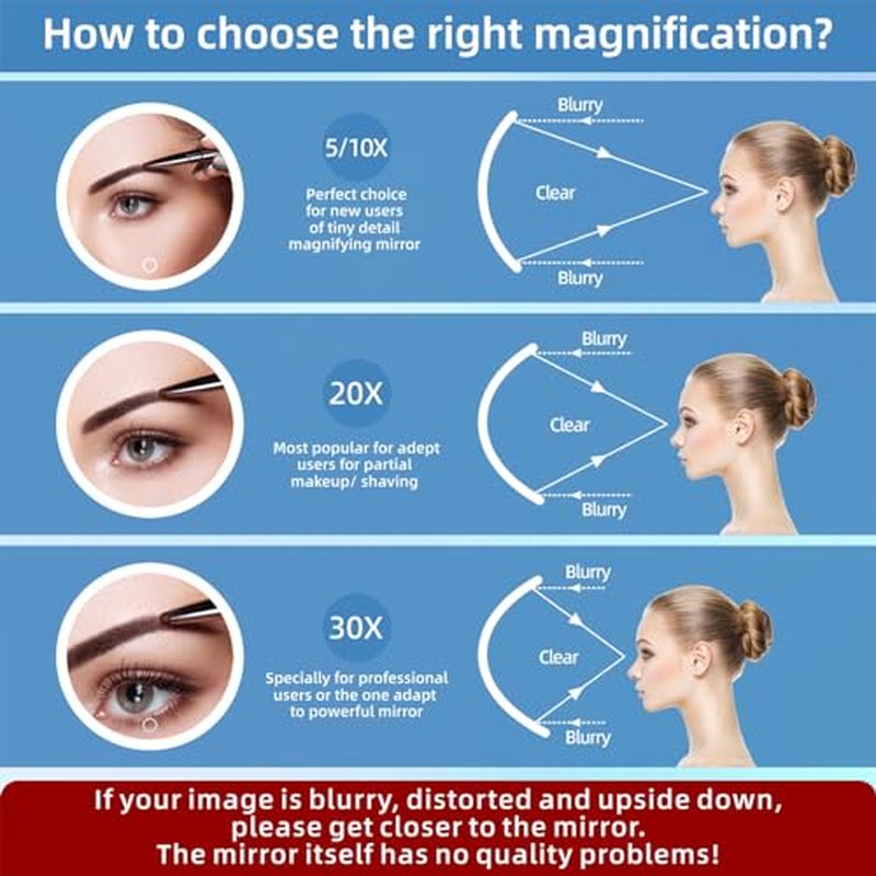 10x Magnifying Mirror with Light, Large 6" Rechargeable 3 Color Modes Dimming Lighted 10x Magnified Mirror with Light, Travel High Magnification 10x Magnifying Mirror with Suction Cups & Table Stand