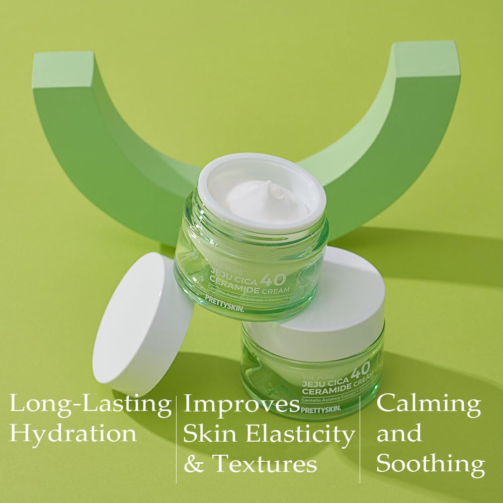 PRETTYSKIN Centella Asiatica 40% Gel Cream–Korean Face Moisturizer with Hyaluronic Acid, Ceramide NP & Shea Butter–Lightweight, Non-Sticky Hydration for Sensitive, Dry & Combination Skin (1.75 fl oz)