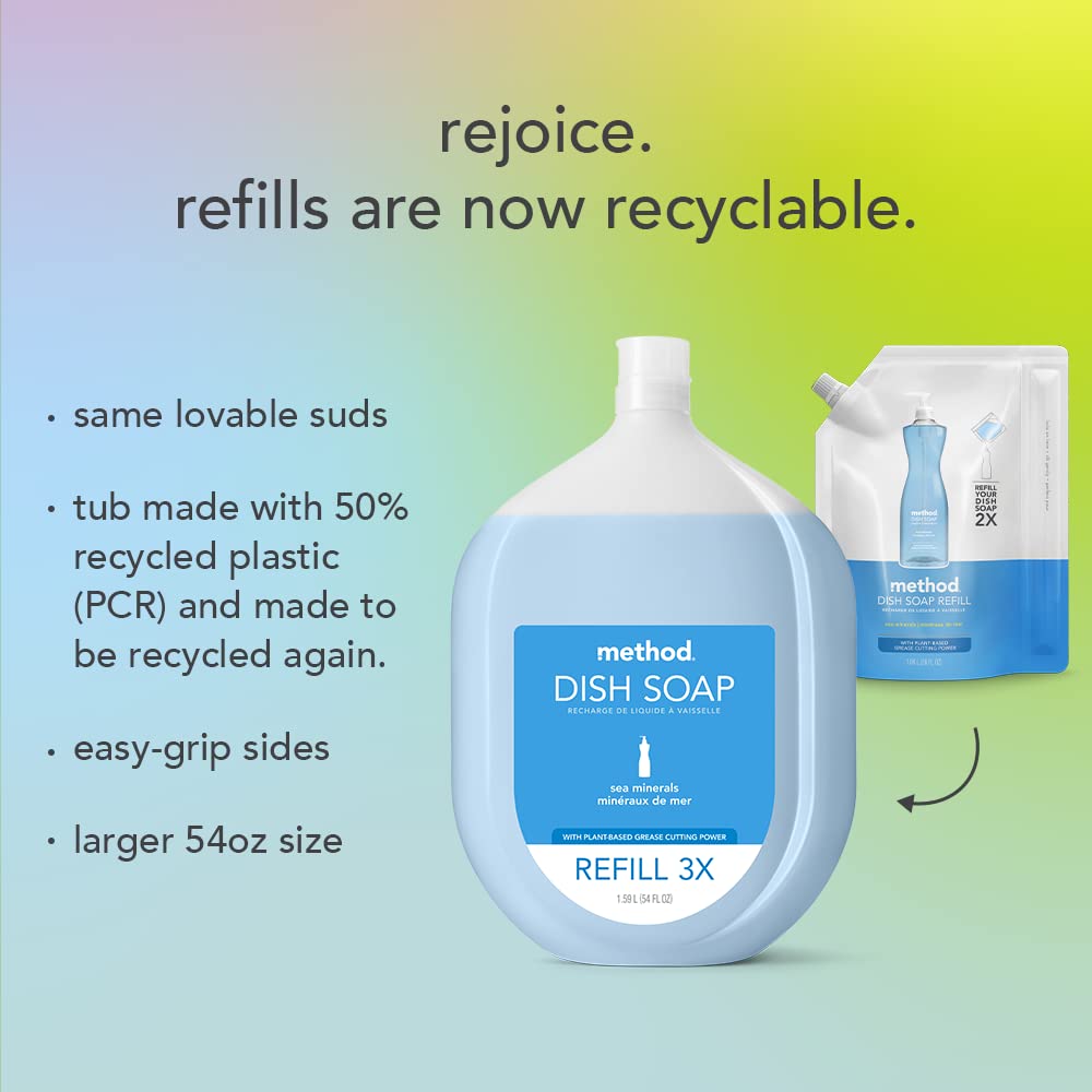 Method Gel Dish Soap Refill, Lime + Sea Salt Scent, Powerful Cleaning Formula, Large Refill Tub, Cuts Through Grease, 54 Fl Oz (Pack of 4)