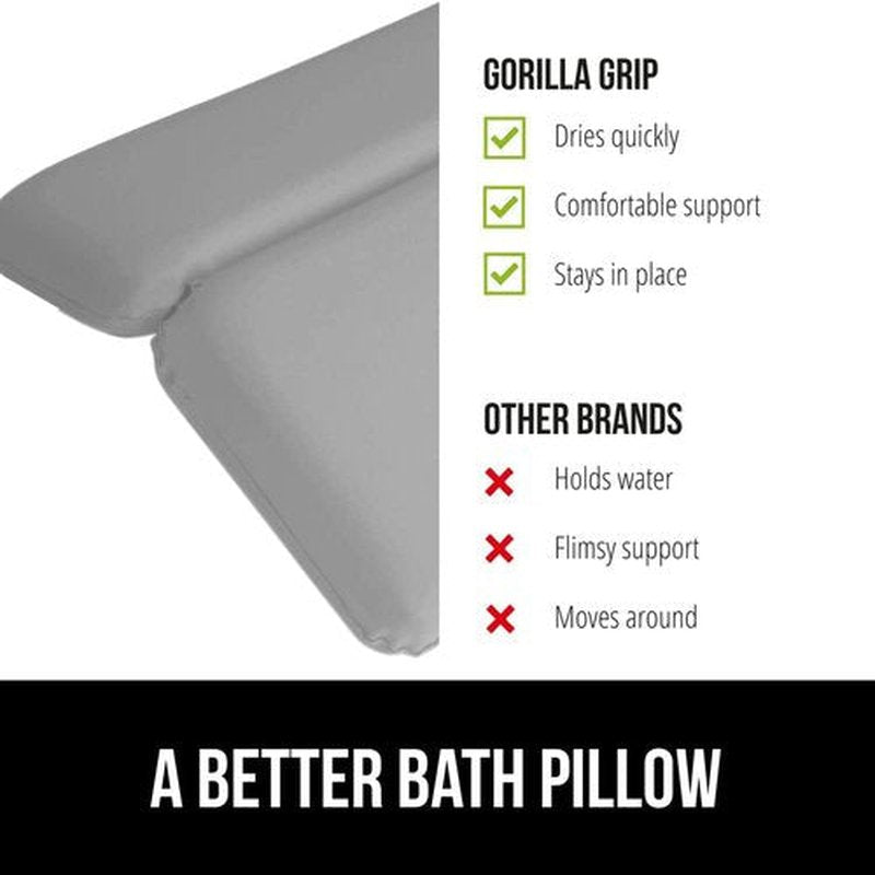 Gorilla Grip Bath Pillow for Tub, Improved Suction Cups, Luxury Bathtub Pillows, Headrest for Neck and Back Support, Relaxing Home Spa, Hot Tub and Bathroom Essentials, Gifts for Women, 2 Panel Gray