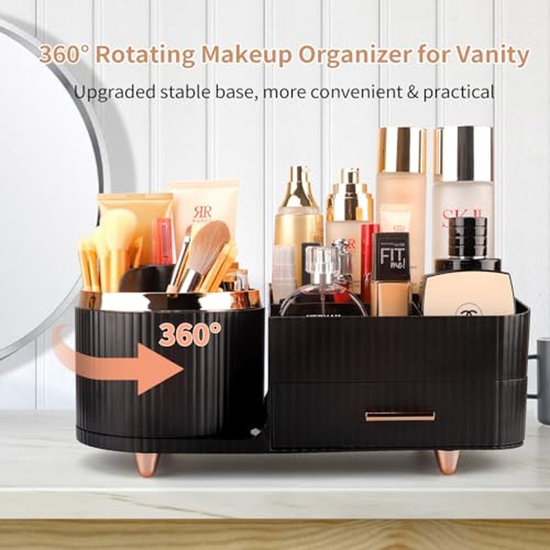 Molutsody Makeup Organizer for Vanity, Cosmetic Display Case with Drawers, Fits Makeup, Skincare Products, Brushes, Lipsticks, and Other Accessories, Versatile Storage Solution (Black)