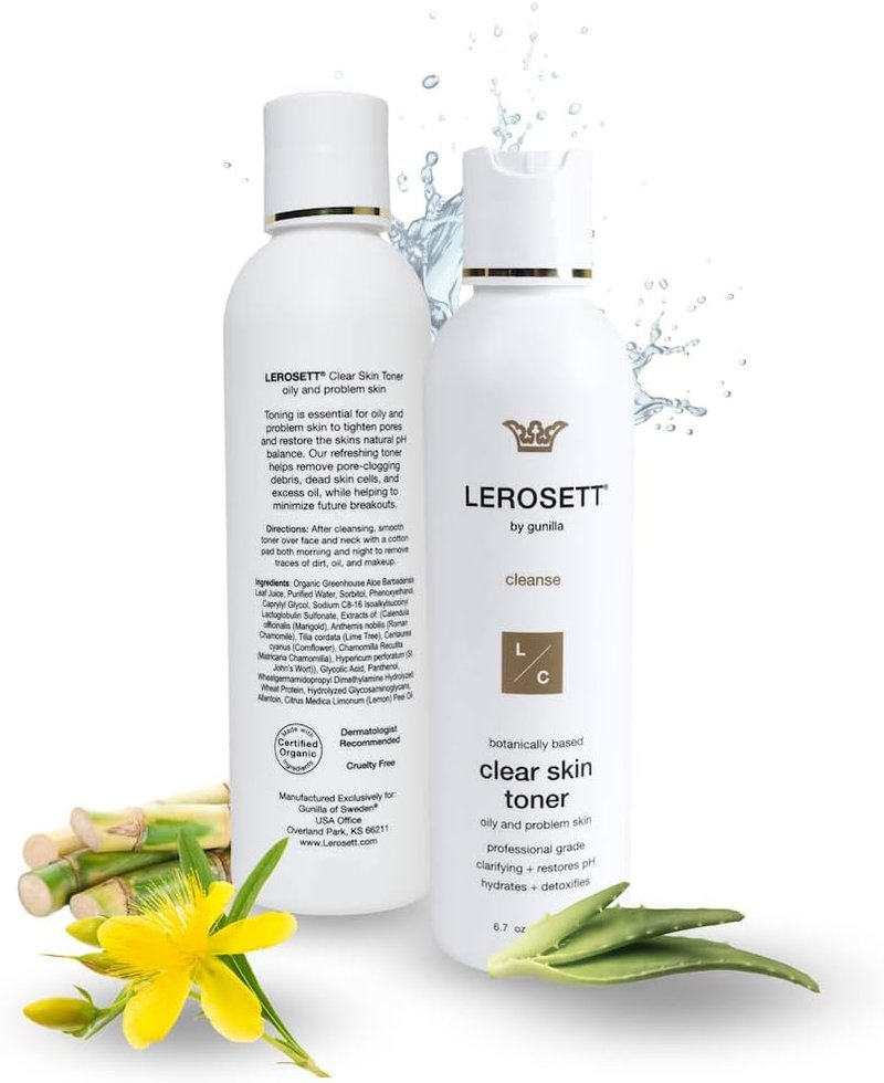 LEROSETT Toner for Clear Skin - Aloe Vera & Glycolic Acid Formula with 10 Botanicals | 6.7 oz