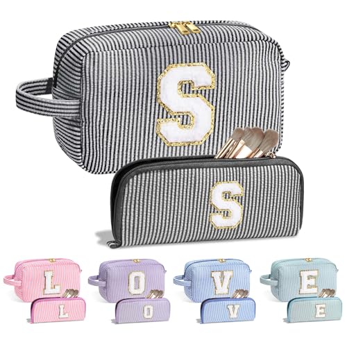 YOOLIFE Travel Makeup Bag for Women - Monogram Cute Initial Pink Makeup Bags Cosmetic Toiletry Pouch Make Up Case for Women Her Best Friend Sister Bridesmaid, Personalized Birthday Gifts for Women U