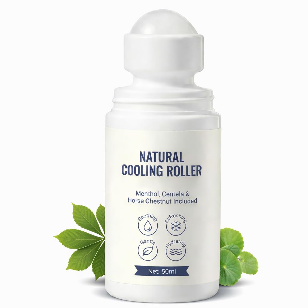 ZRRTXV Natural Cooling Roller for Tired Legs, Relief Roll On with Centella Asiatica, Menthol & Horse Chestnut, Reduces Puffines & Fatigue, Calms Skin, Fast-Absorbing (50ml)