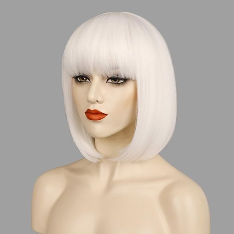 MOSINA White Bob Wig with Bangs,Short Bob Wigs for Women Straight Hair Wig Synthetic Party Wigs for Women Girls 12 Inch Colorful Wigs Halloween Wigs