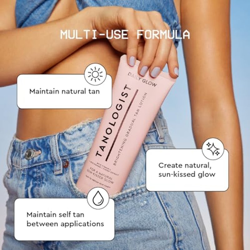 Tanologist Brightening Daily Glow - Medium/Dark - Illuminating Gradual Tan Lotion - Natural, Sun Kissed Glow - Daily Tanning Lotion with Vitamin C, Niacinimide & Cherry Extract - 8.45 fl oz