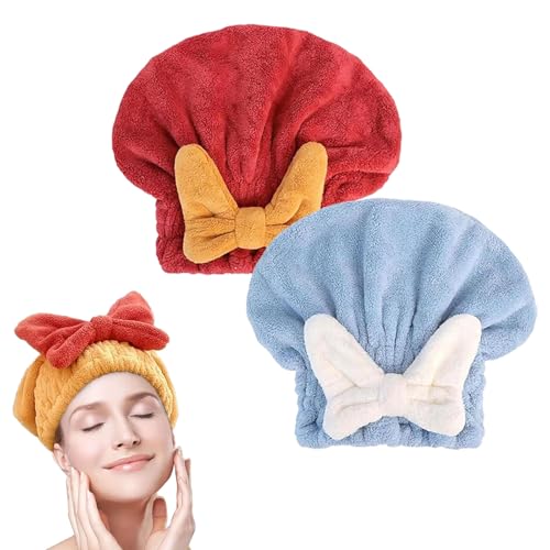 GDSAFS New Super Absorbent Hair Towel Wrap for Wet Hair, 2025 New Microfiber Hair Towel Wrap Dry Turban, Soft Bow Tie Plopping Head Towels Shower Cap, Quick-Drying Thickened for Women (2pcs B)