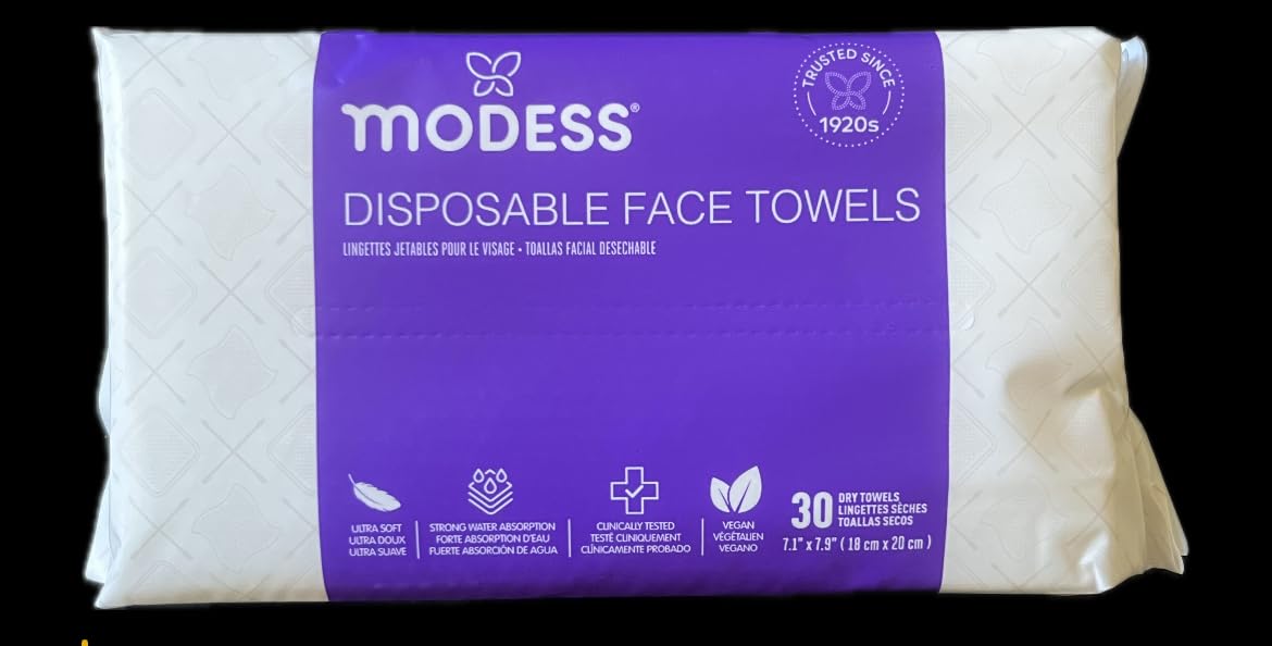 Modess Disposable Face Towels, 30 Count, Ultra Soft, Strong Water Absorption, 7.1 x 7.9 inches