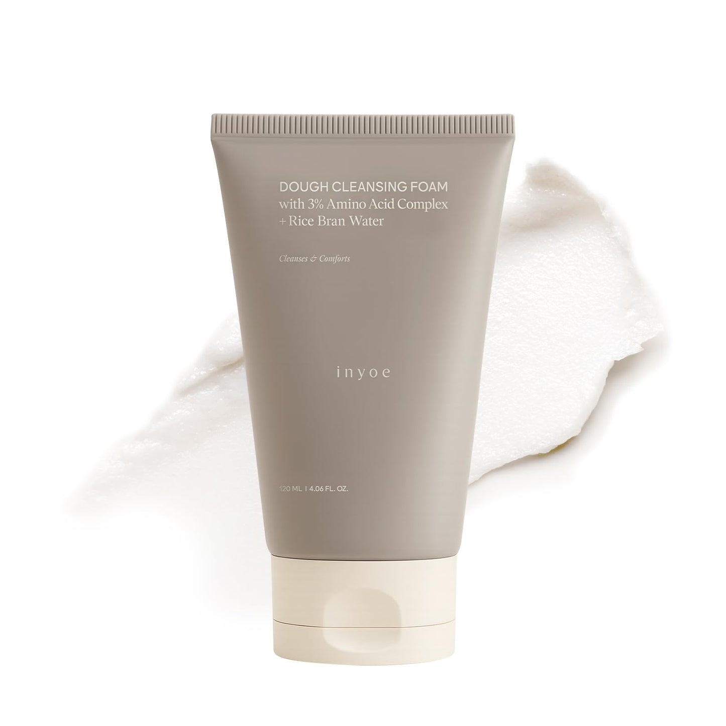 inyoe Dough Cleansing Foam with 3% Amino Acid Complex + Rice, 3 Step Transforming Amino Acid Facial Cleanser, Gentle Pore Care for Smooth Skin, 4.06 fl oz