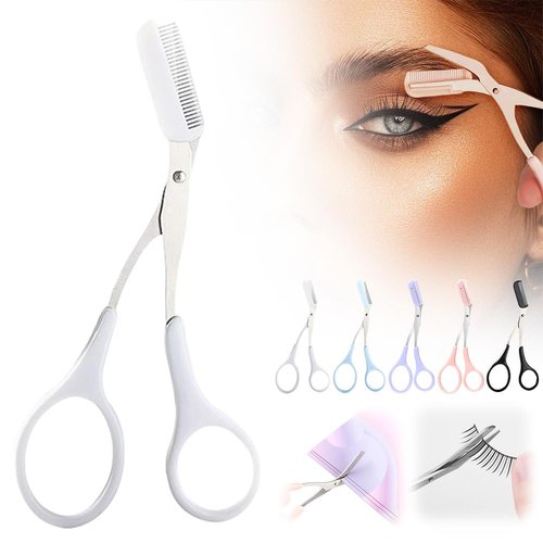 Eyebrow Trimming Scissors, Eyebrow Scissors with Comb, Non-Slip Eyebrow Trimming Razor, Hair Removal Eyebrow Scissors Makeup Tool, Precision Eyebrow Trimming Scissors Gifts for Men Women (A-White)