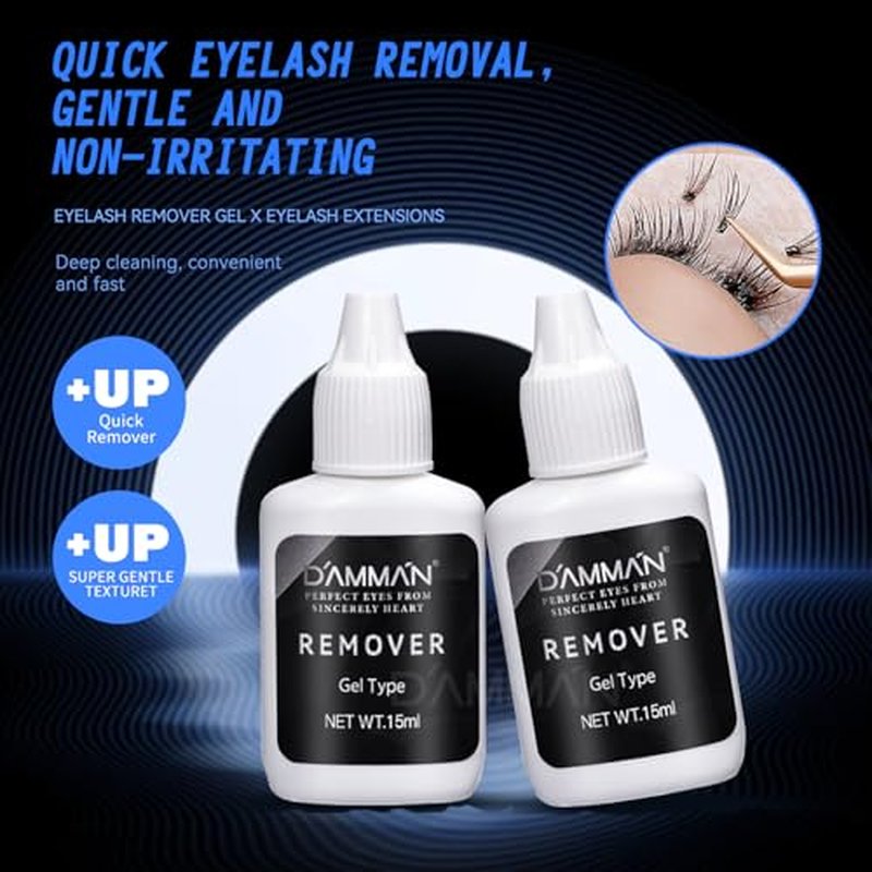 1 Bottle 1-2s Fast Drying 6-7 Weeks Long Lasting No.15 Eyelash Glue and 1 Bottle 15ml 1-2 Mins Eyelash Remover Gel for Professional Salon