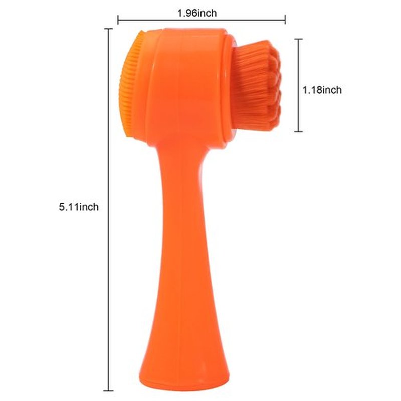 Beomeen Face Brush 2 in 1, Silicone Facial Cleansing Exfoliating Brush Soft Bristles Pore Deep Cleansing Manual Dual Face Wash Scrub Brush for Massaging, Makeup Skincare Removal, Fluorescent Orange