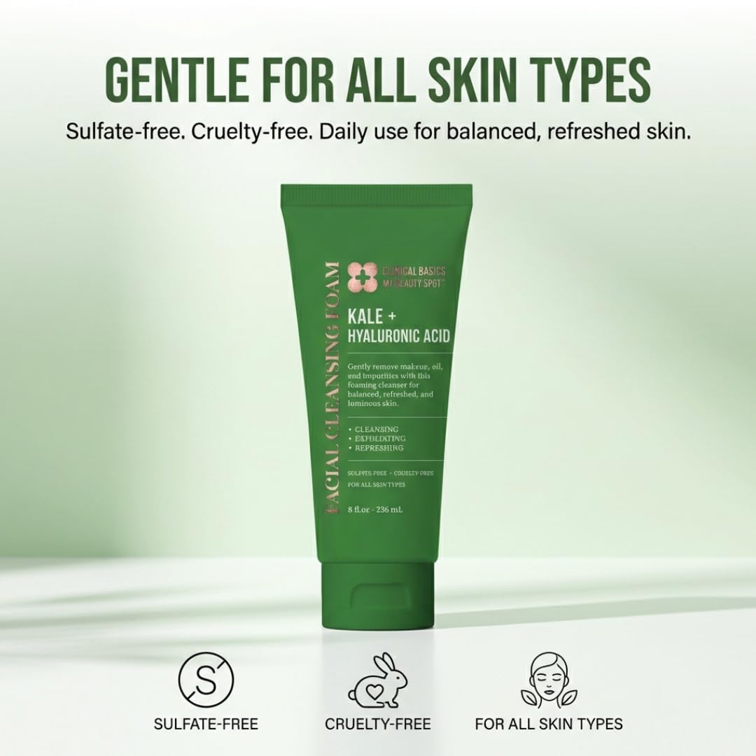 My Beauty Spot Kale + Hyaluronic Acid Facial Cleansing Foam, Gentle Face Wash for Hydrating & Refreshing Skin, 8 oz