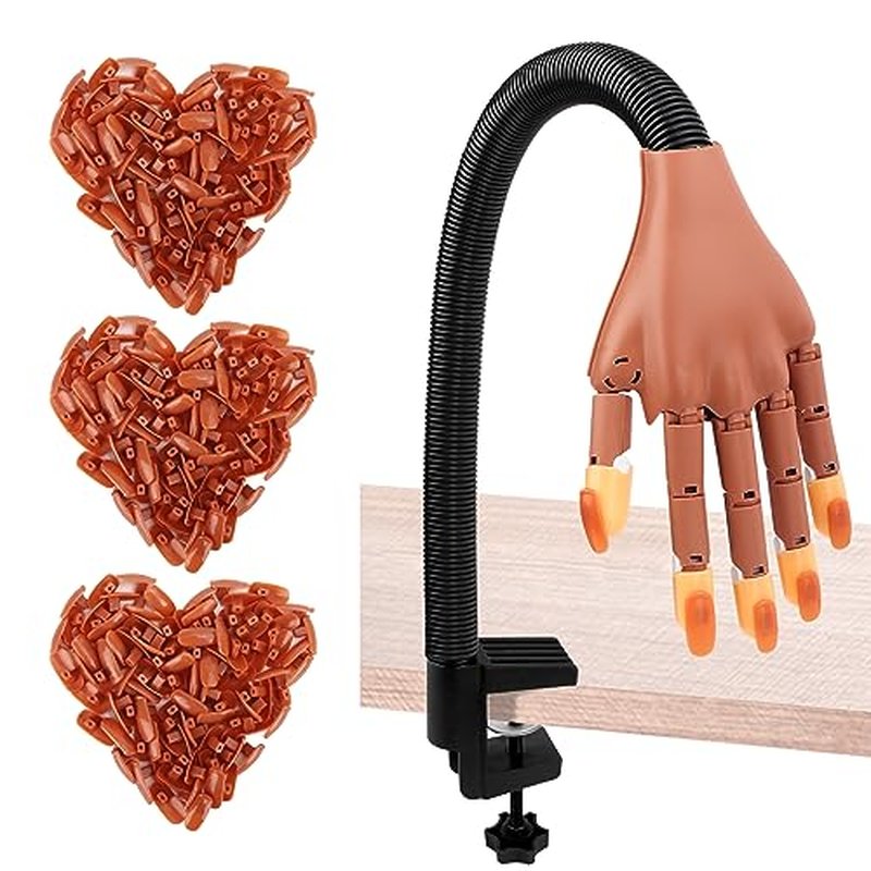 Nail Training Hand for Acrylic Nails, Fake Hand for Nail Practice,Flexible Adjustable Maniquin Hand with 300pcs Nail Refilled Tips for DIY Nail Manicure Supplies Kit