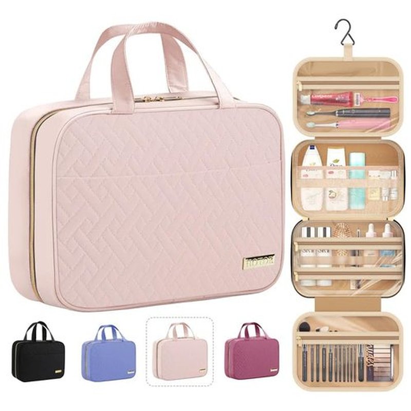 HOTOR Travel Toiletry Bag - Toiletry Bag w/Hanging Hook - Spacious Toiletry Bag for Women & Men, Makeup Bag/Big Comparment, Waterproof for Travel Accessories, Travel Essentials, Medium, Pink