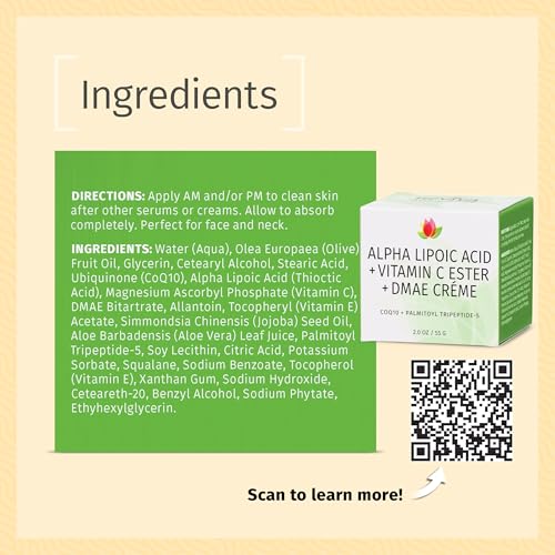 Reviva Labs DMAE Cream with Alpha Lipoic Acid, Vitamin C Ester - DMAE Lift and Firm Cream for Neck and Face - Skin Firming and Moisturizing Cream